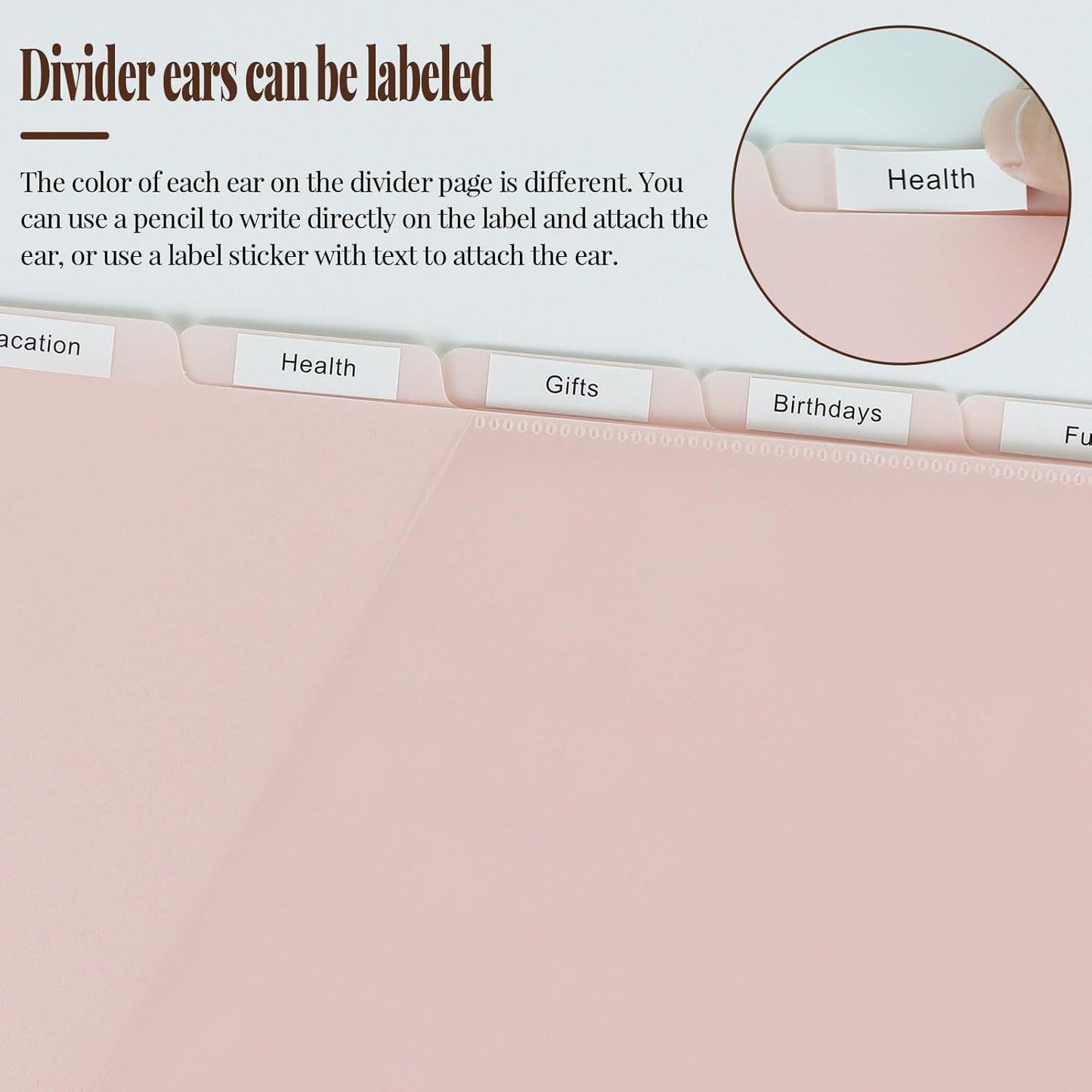 5 tab dividers for 3 Ring Binder with Pockets, Plastic Dividers with Clear Front Pocket, 5-tab Index Dividers with 3 Holes Punched for School & Office Supplies (Pink)