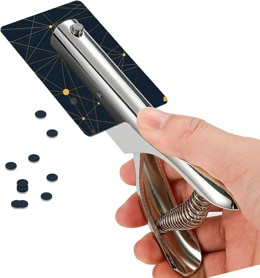 Single Hole Punch 2 Inch Reach Deep Throat Heavy Duty Tab Zinc Alloy Silver Long 1/4 Inch Hand Held Leather Punch for Scrapbook Paper ID Card PVC Badge Photos