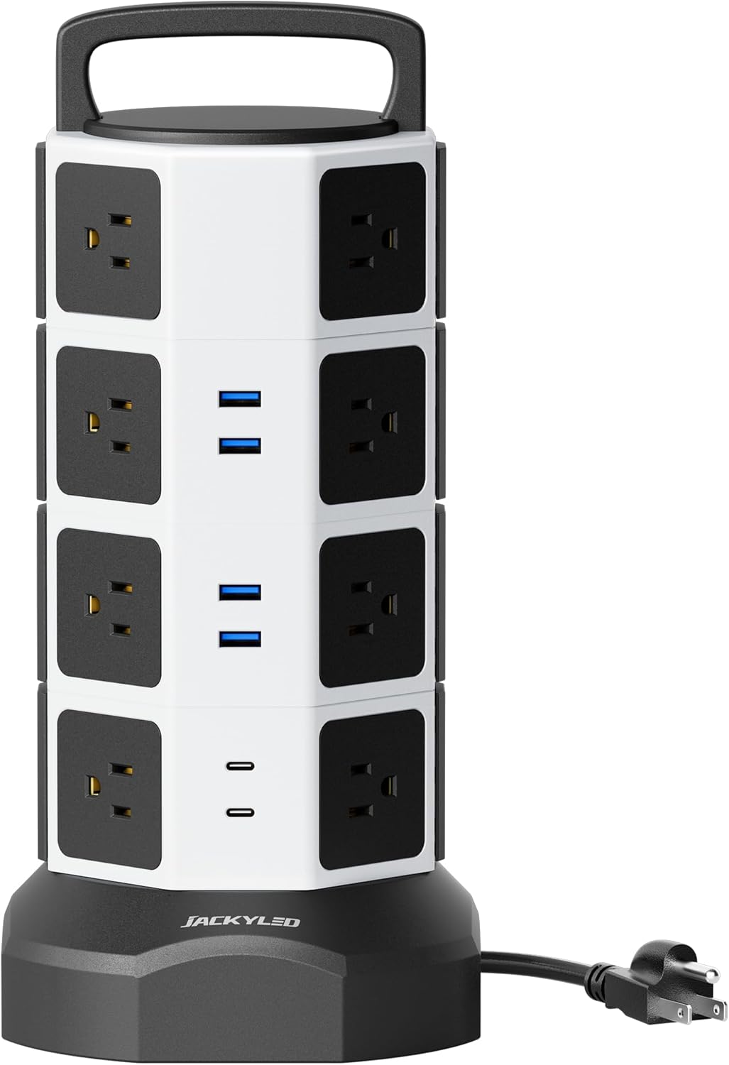 Power Strip Tower Surge Protector - JACKYLED 16 AC Outlets(13A) 6 USB Ports Electric Charging Station, 1050J Surge Electric Tower, 1625W Outlet Extender, 6.5ft Heavy Duty Extension Cord for Home