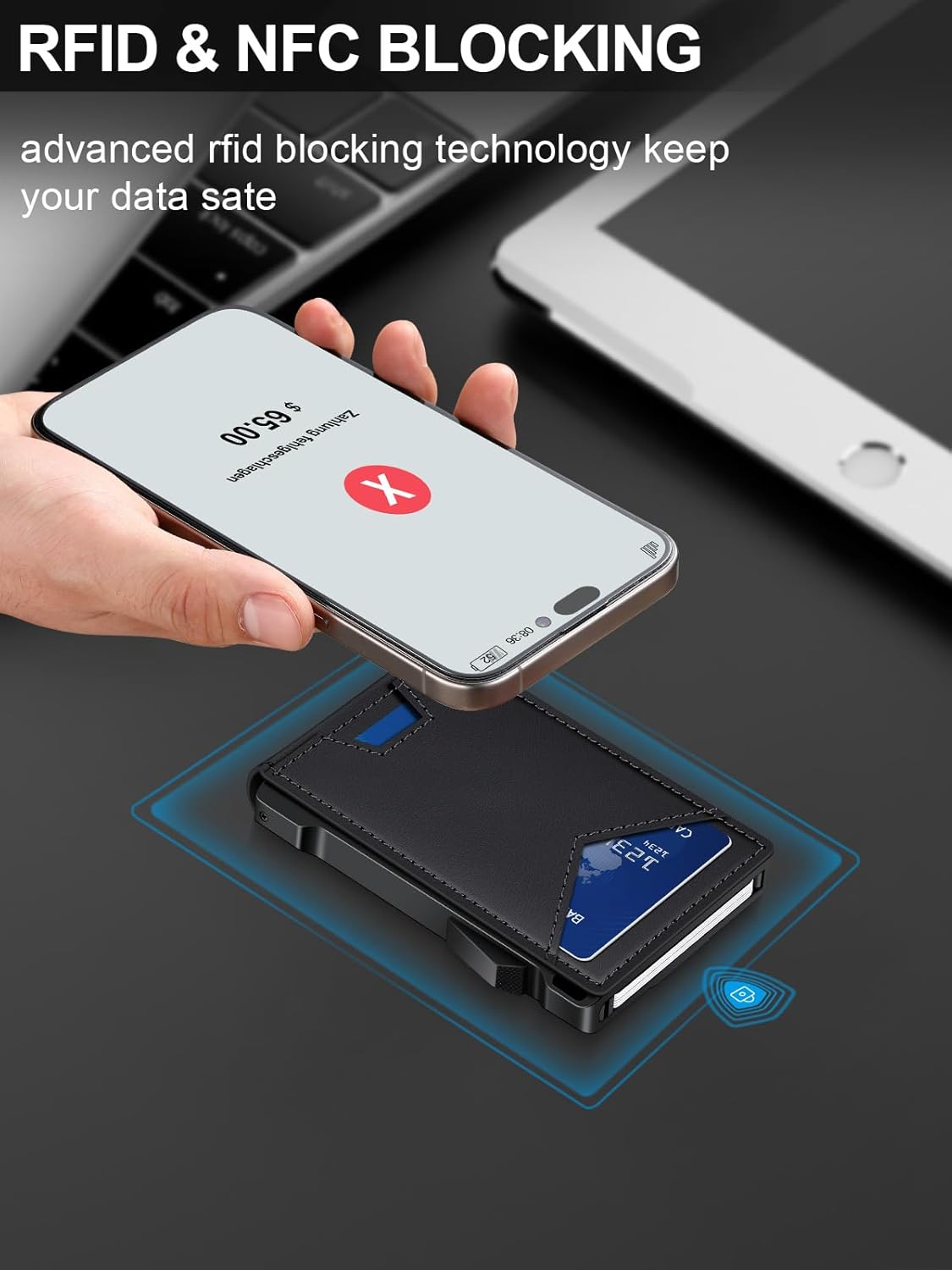 Wallet for Men RFID Wallet with 2 ID Windows & Money Clip, Slim Pop Up Card Holder for 10-12 Cards, Bifold Minimalist Smart Wallet for Front Pocket, Compact Metal Credit Card Holder, Gifts for Men