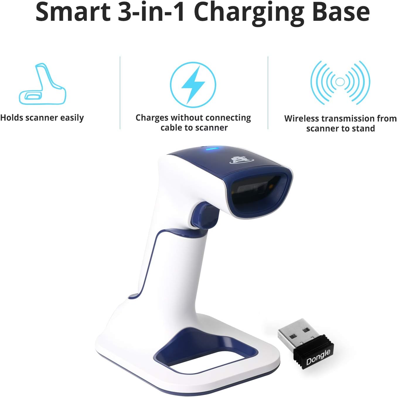 ScanAvenger Wireless Portable 1D with Stand Bluetooth Barcode Scanner: Hand Scanner 3-in-1, Cordless, Rechargeable Scan Gun for Inventory - USB Barcode Reader (1D Only with Next Gen Stand)…