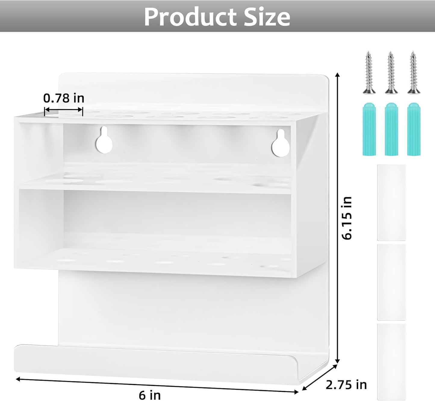 Dry Erase Marker Holder, 2 PCS Wall Mounted Acrylic Marker Holder with 10 Slots, Sticky Pen Storage for Classroom Organization, Whiteboard, Office, White