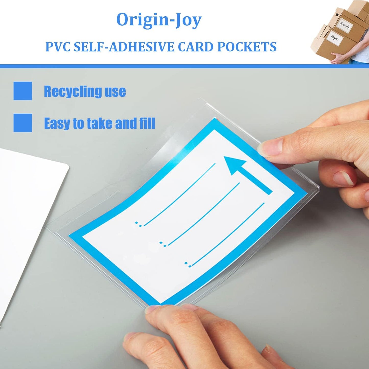 Origin-Joy 35 PCS Self Adhesive Index Card Pockets with Top Open, Clear Plastic Label Holder for Cards of Note, Library and Business, Adhesive Label Pockets & Card Holder (4.5 x 2 inch)