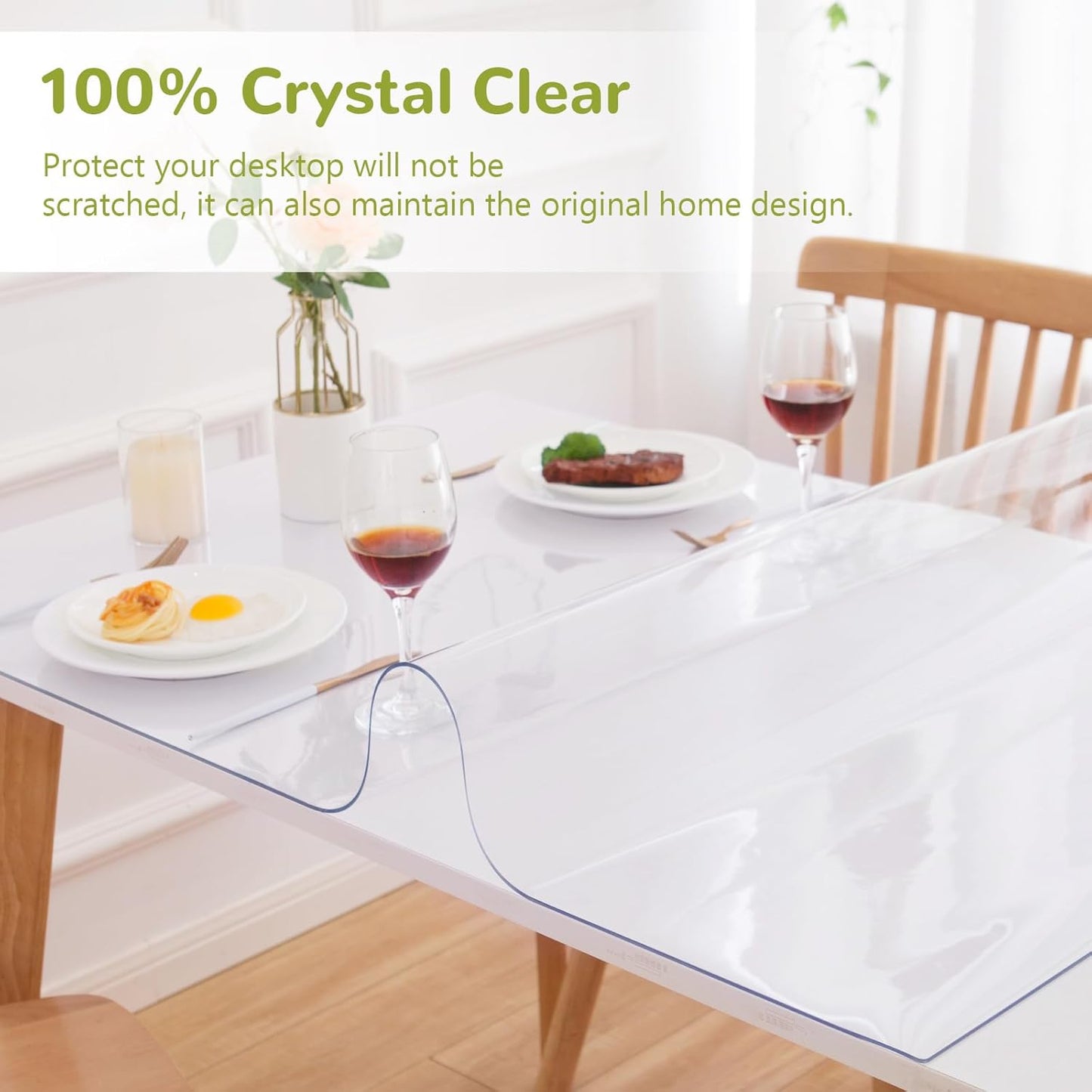 22 x 44 Inch Clear Table Cover Protector, Clear Table Protector for Dining Room Table, 1.5mm Plastic Table Cover, Waterproof Table Pad for Kitchen, Office