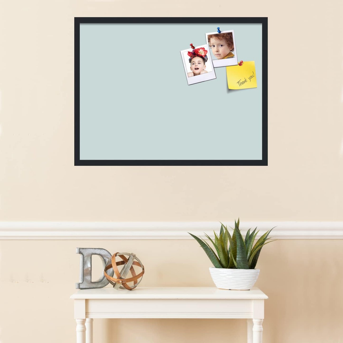 PinPix 32x24 Inch Cork Bulletin Board. This Decorative Framed Pin Board Comes with Soft Blue Design and a Satin Black Frame. Ideal for Home Office Decor or Message Board (PinPix-1814)