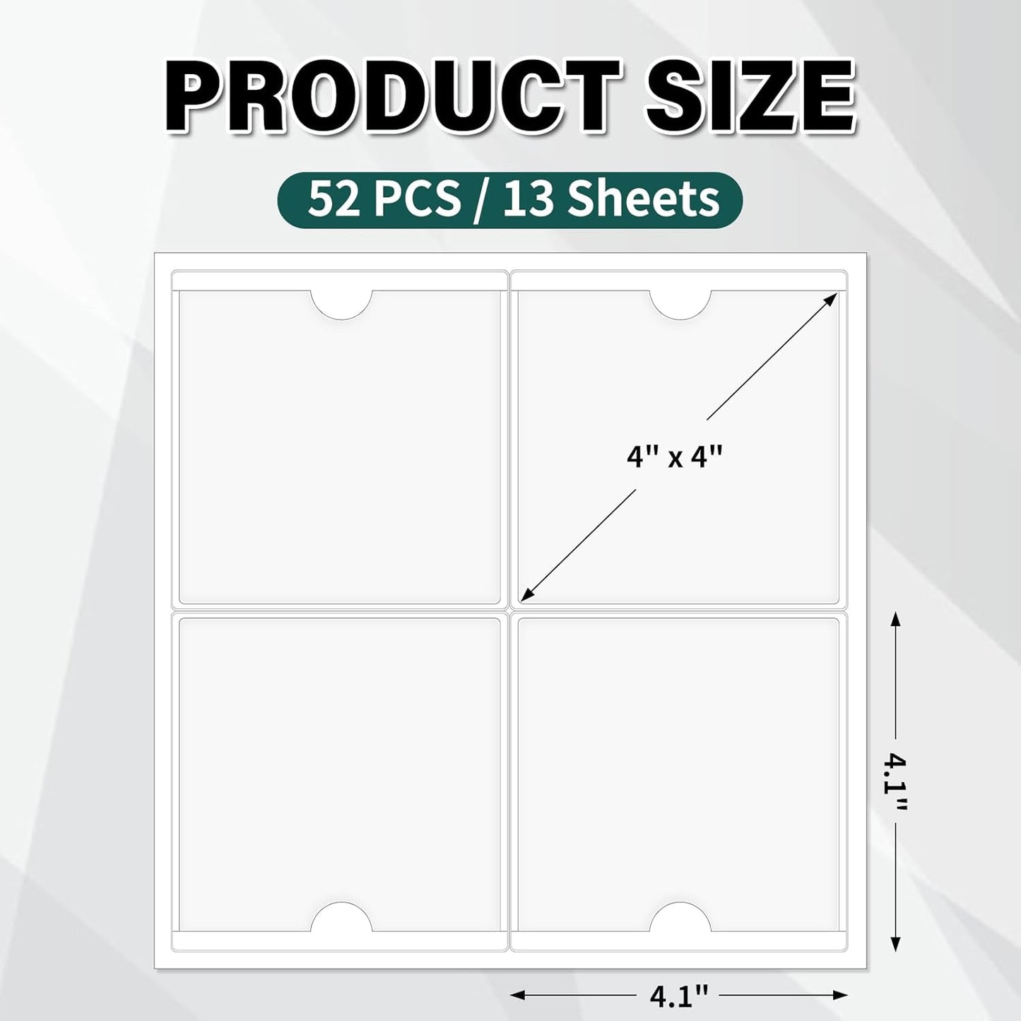 52 Pack Index Card Pockets with Top Open, 4 x 4 Inch Adhesive Label Pockets Clear Plastic Index Card Holder for Organizing, Storage Bins, Library Cards, Notes