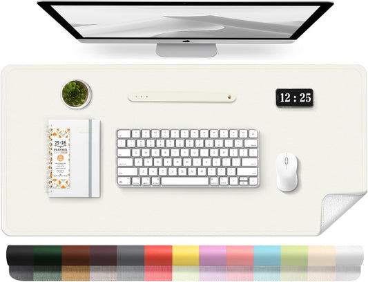 Leather Desk Pad Protector, 39.4'' X 17'' Large Mouse Pad, Office Desk Mat, Non-Slip PU Leather & Suede Base Desk Blotter, Laptop Desk Pad, Desktop Mat for Office Home, White