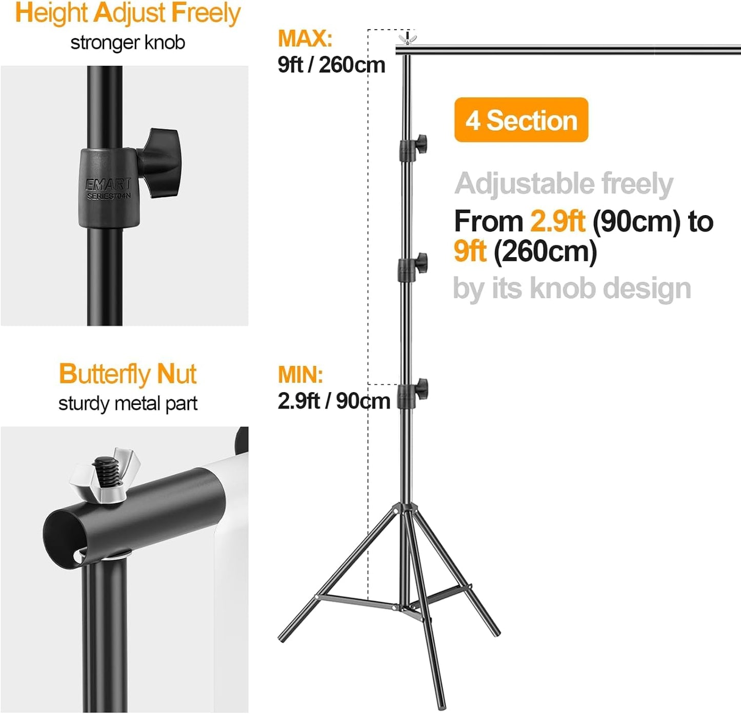 EMART Photo Backdrop Stand kit, 9 x 10 ft Back Drop Adjustable Frame for Photography, Photoshoot Banner Background Support Holder for Parties Dectoration