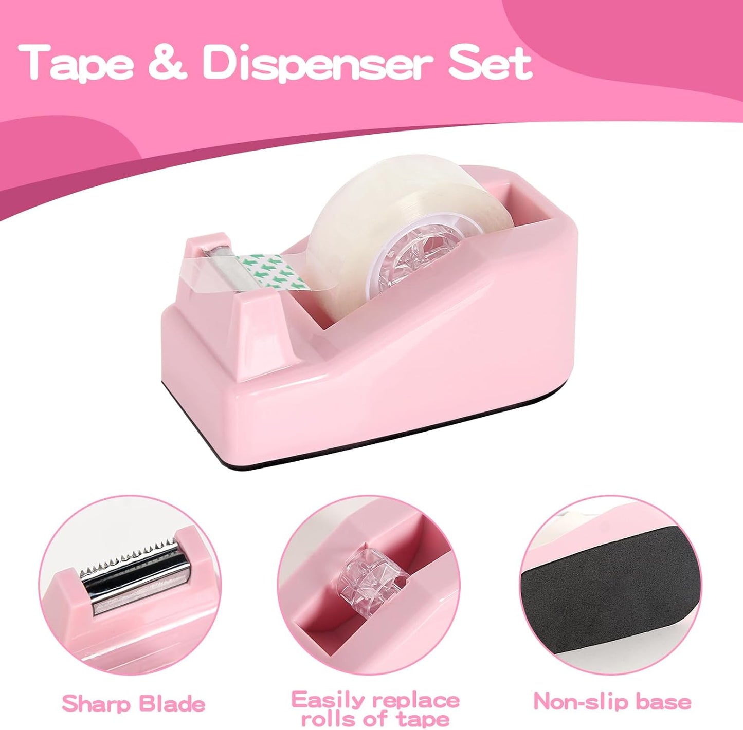 Office Desk Accessories, Pink Office Supplies Set Desk Accessories for Women, Cute Office Supplies with Stapler, Mini Stapler, Staple Remover, Tape, Clips, Scissor and Tabs, Stationary Set for Student