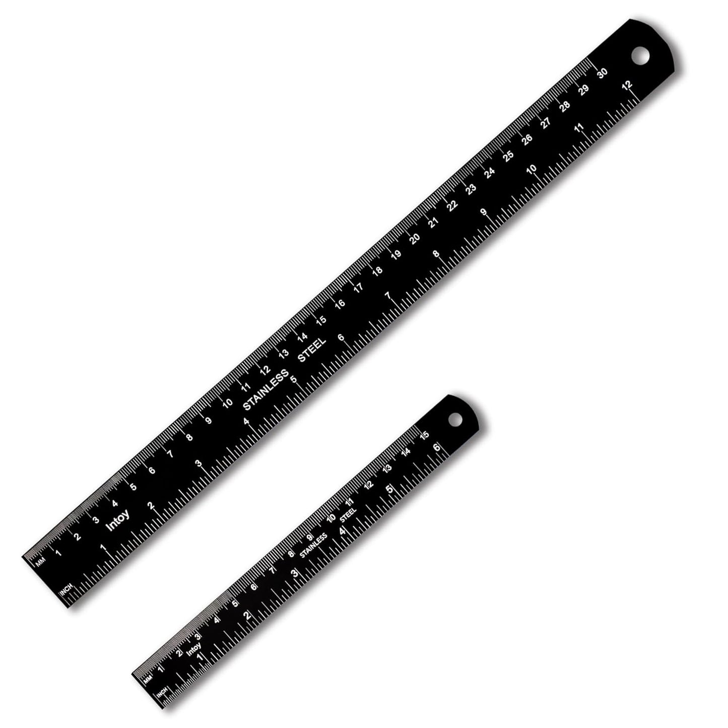 Metal Ruler Kit 12 Inch and 6 Inch, Stainless Steel Rulers with Centimeters, Millimeters, Inches and Conversion Table for Office and School, Easy to Read Metric Rule Set, 2 Pack
