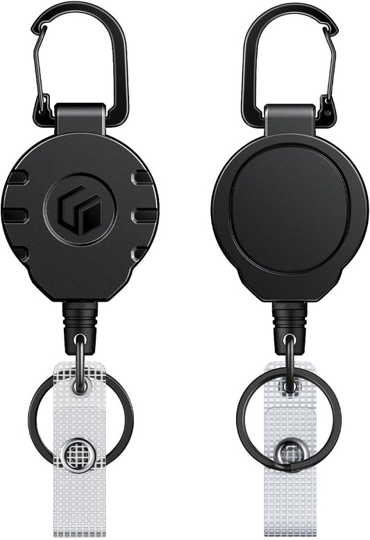 Uniclife 2 Pack Retractable Keychain Heavy Duty Carabiner Badge Holder Tactical ID Badge Reel for up to 8 oz with Stainless Steel 31.5 Inch Steel Wire Rope Retractable Lanyard Clip and Key Ring