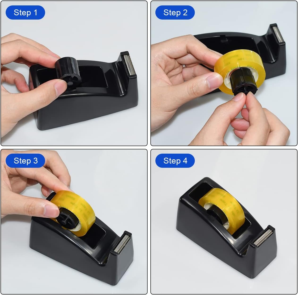JIKIOU Desktop Tape Dispenser - Non-Skid Base - Weighted Tape Roll Dispenser - Perfect for Office Home School (Tape not Included) - (3-Pack Black)