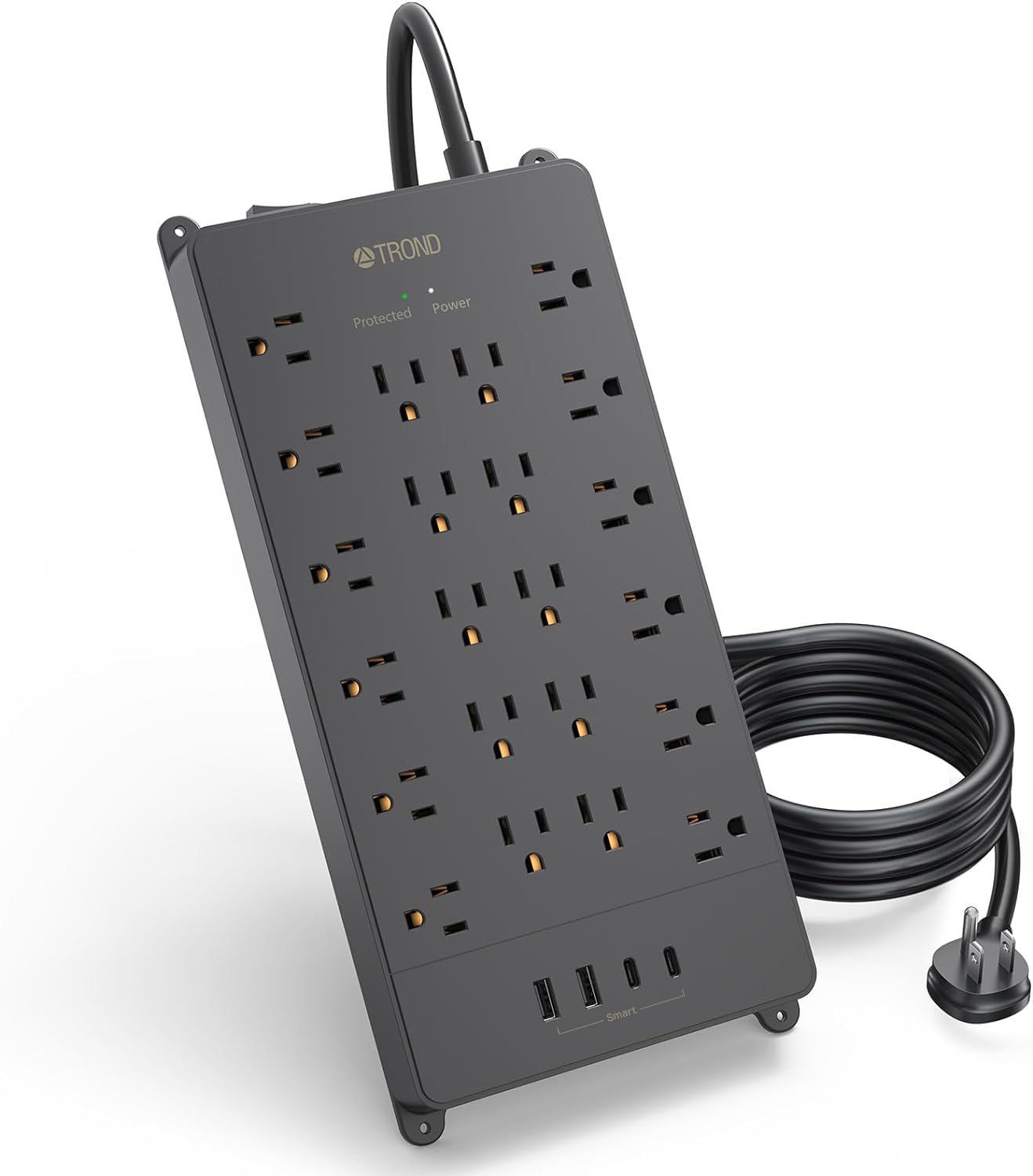 TROND Surge Protector Power Strip, 22 Widely Spaced Outlets with USB Ports, Wall Mount, 4000 Joules, ETL Listed, 10 ft Flat Plug Heavy Duty Extension Cord for Home, Office, Dorm Essential, Black