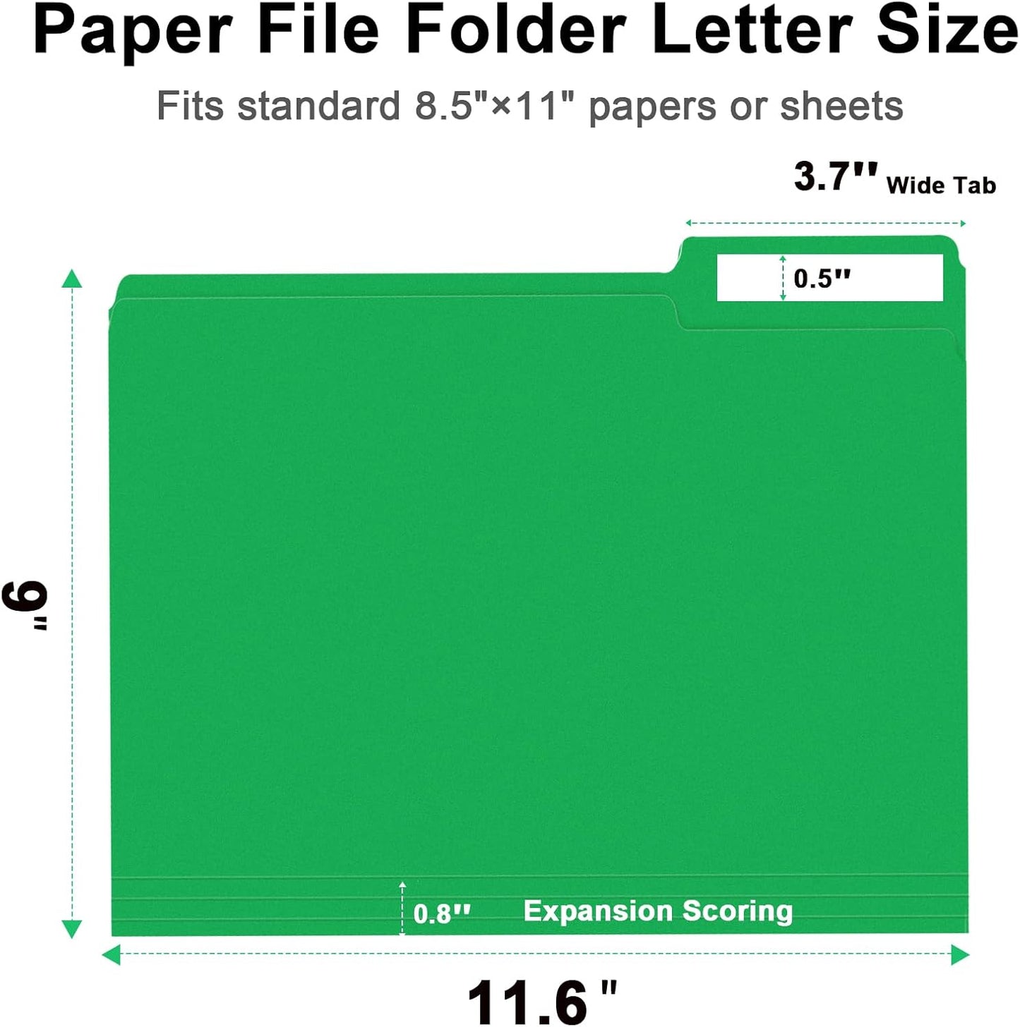 File Folder, RAZCC 150 Pack 1/3 Cut Tab File Folders Letter Size, Creen, Colored Folders with Tab Great for Organizing and Easy File Storage