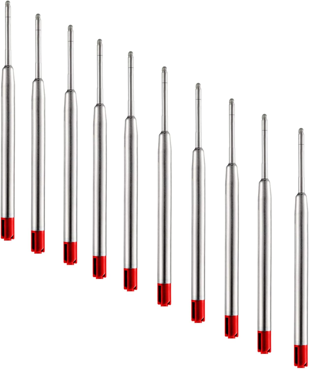 DunBong Red Ink Refill Pack of 5, Replaceable Ballpoint Pen Refills, Medium Point Metal Refill (Red)