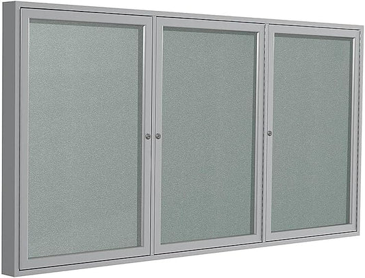 Ghent 36"x72" 2-Door Outdoor Enclosed Vinyl Bulletin Board, Shatter Resistant, with Lock, Satin Aluminum Frame - Silver (PA33672VX-193), Made in The USA