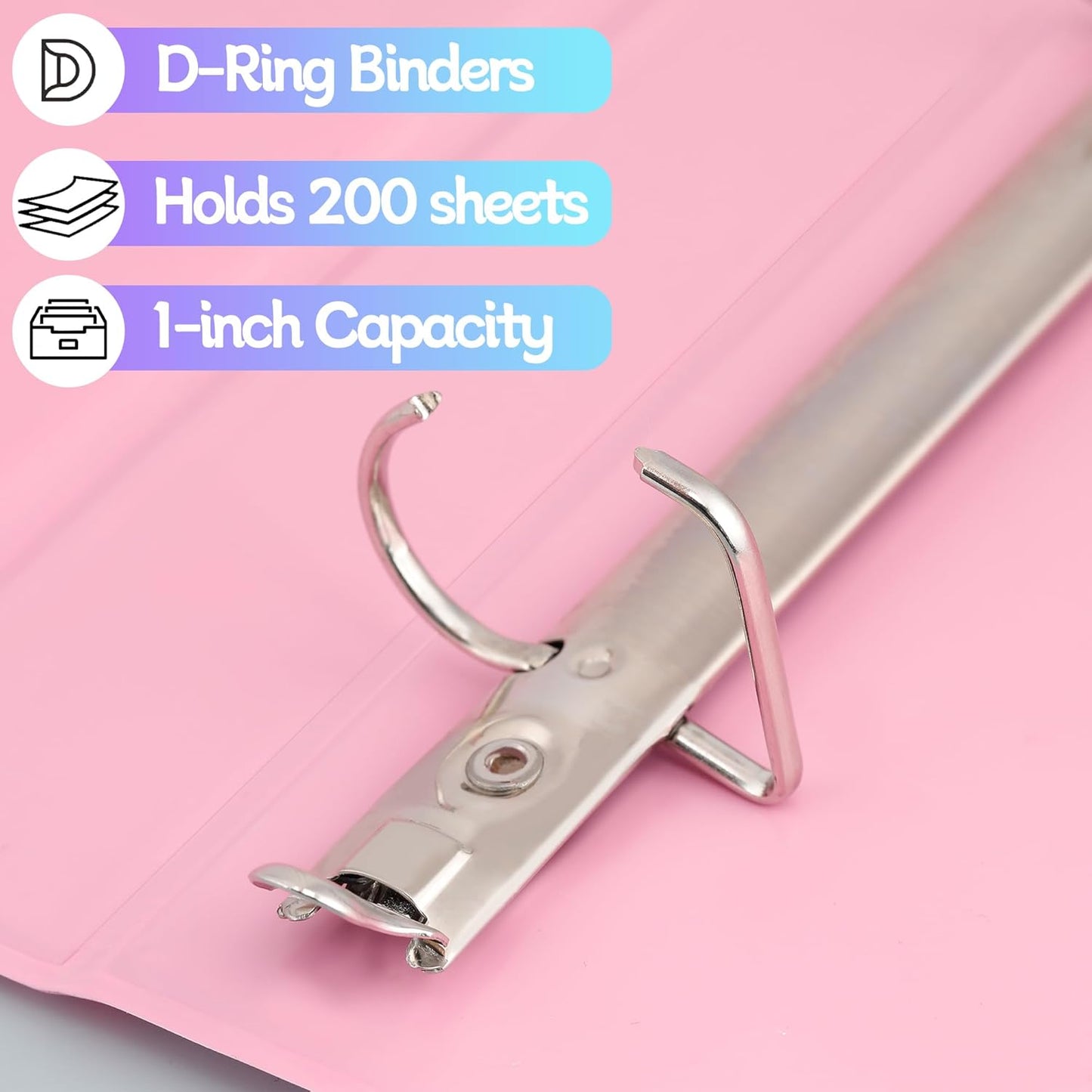 Zzrywuty Durable 3 Ring Binder, 1 Inch, Economy 4 Pack, Each Holds 225 Pages, D-Ring Presentation View Binders for Office, School, Home (Pastel Assortment)