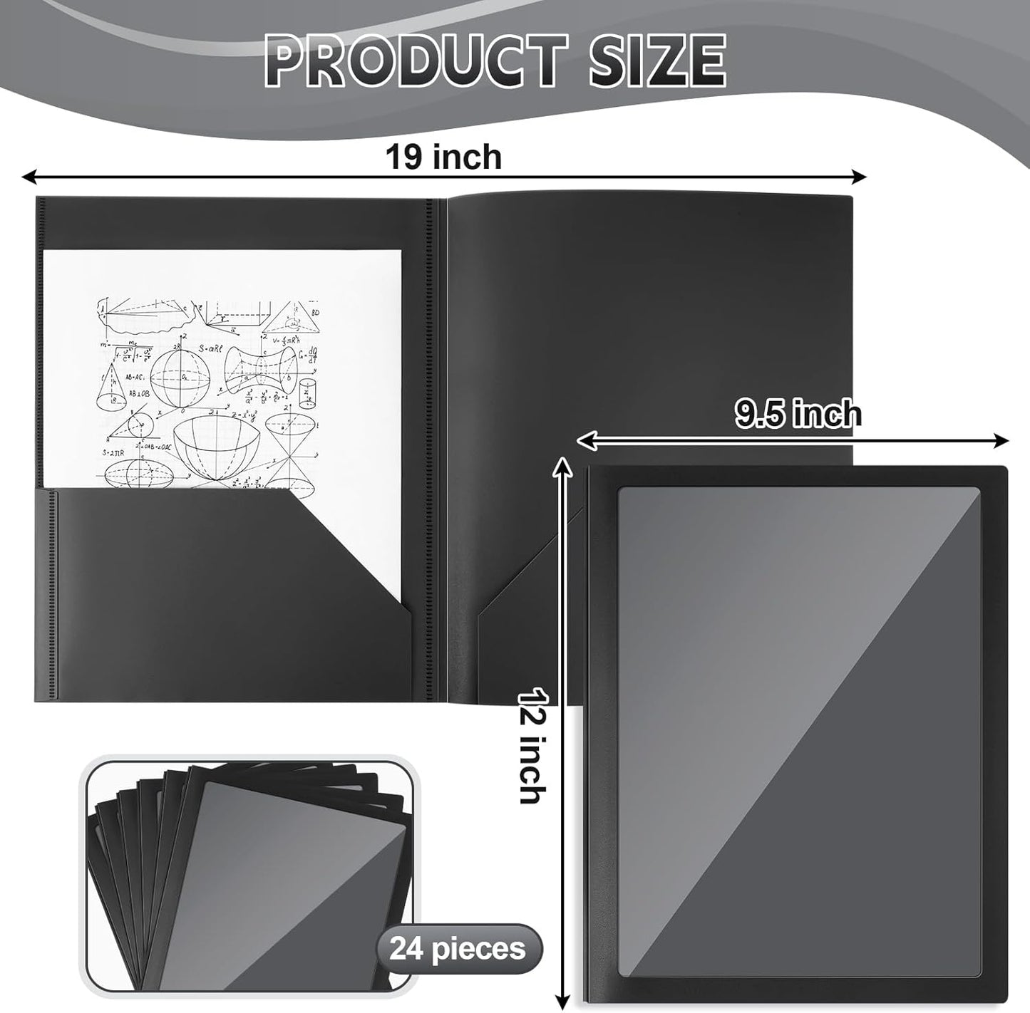 Teling 24 Pcs Plastic Folders with Front Clear Pocket and Business Card Holder 2 Pocket Folders Letter Size Paper for School Office Supplies Nice Gift for Christmas New Year School Supply (Black)