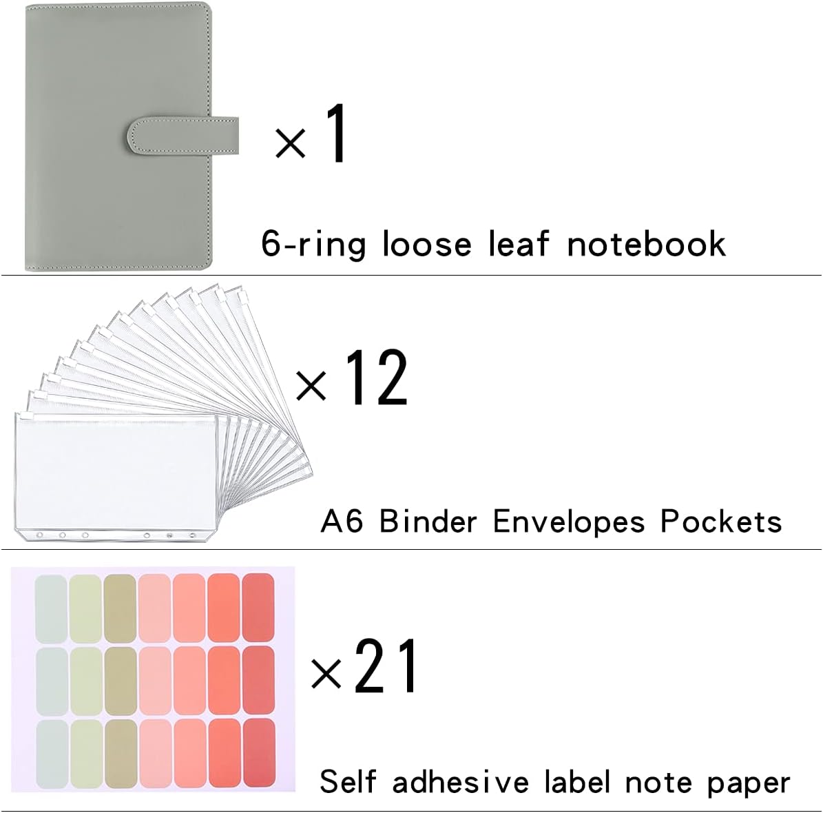 Money Saving Binder, Savings Challenges Book with for Cash Envelopes, 12pcs Zipper Envelopes A6 Budget Binder, Budget Planner for Managing Budgets and Saving Money -(Gray-7.4IN)