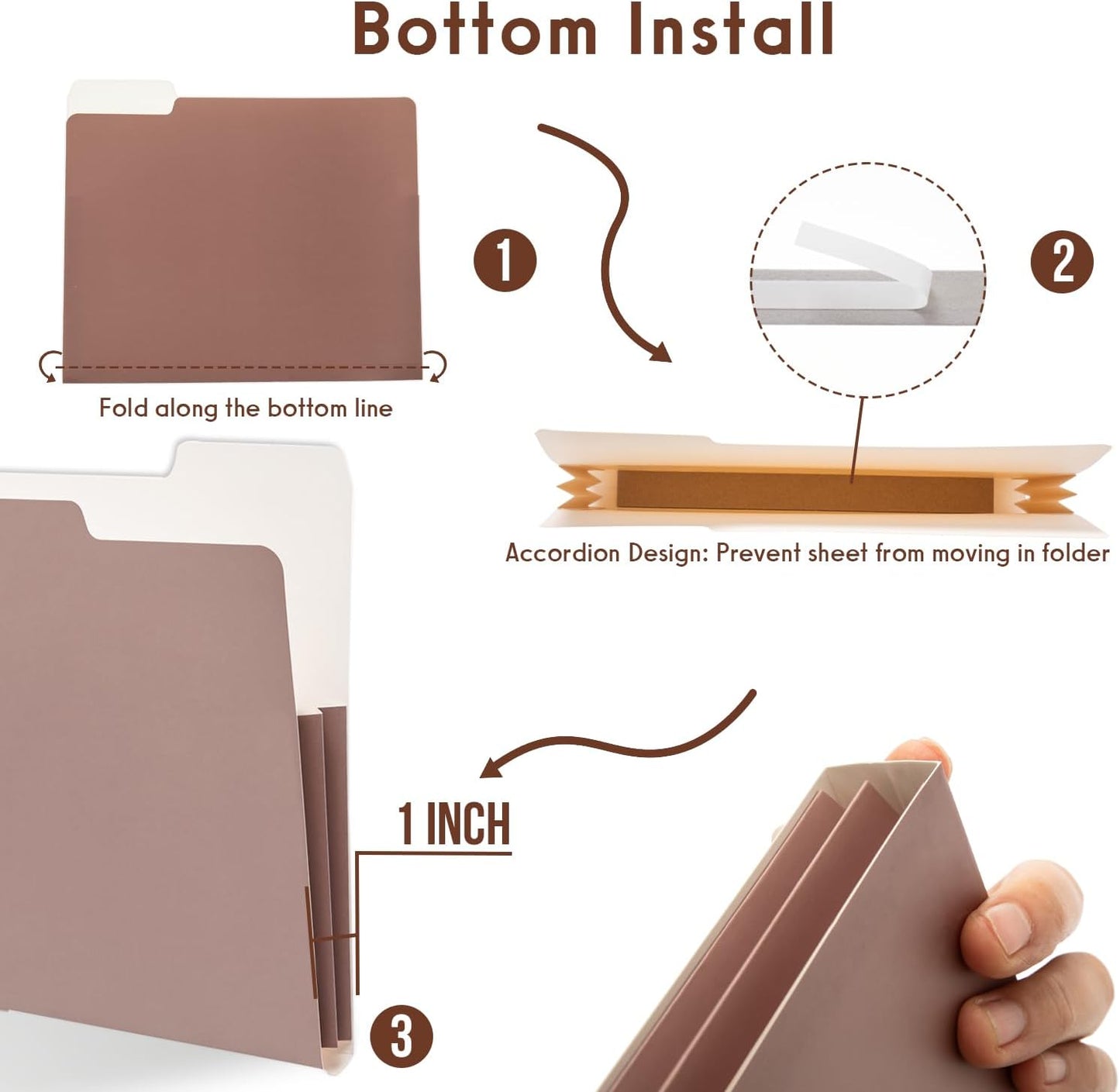 Y YOMA 6 Pack Extra Capacity File Folders Letter Size Accordion Decorative File Folder Cute Pretty Colored Filing Folder File Organizers for Office School Home Desktop with 1/3-Cut Tab, Mocha Color