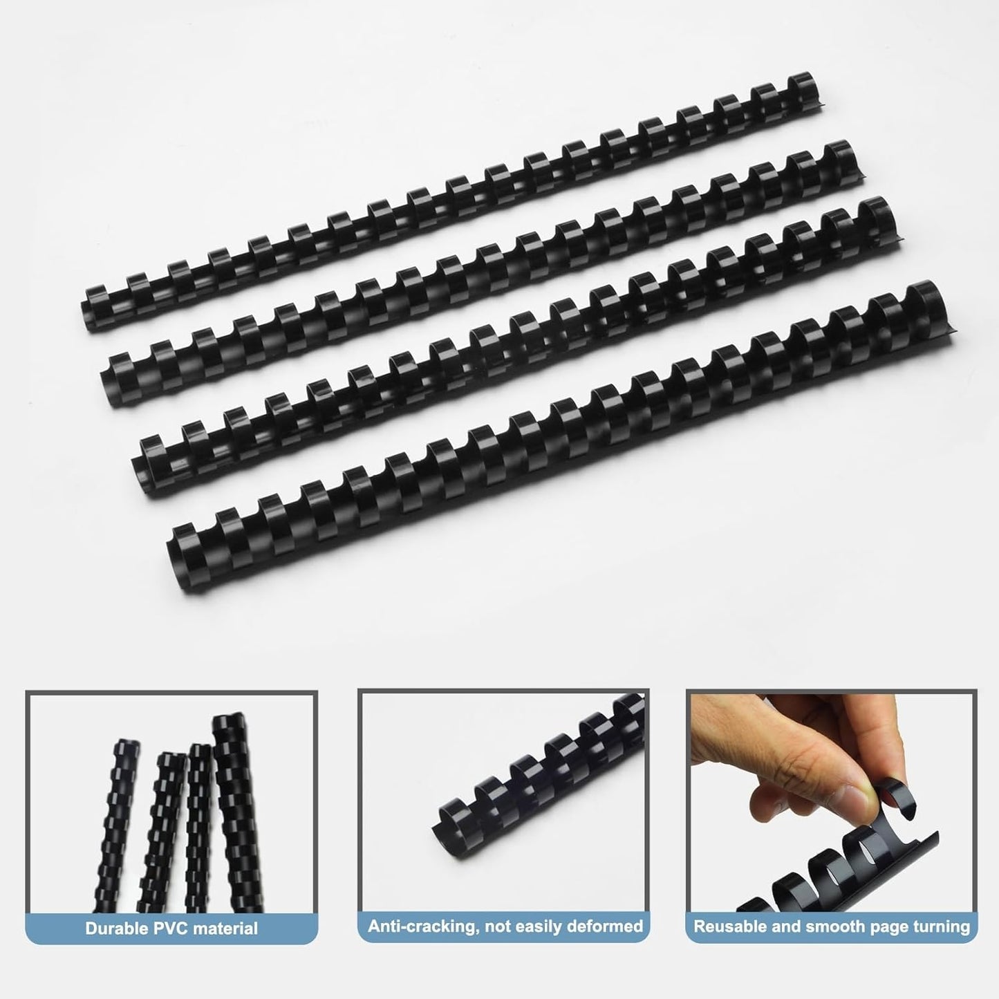 Rayson CR16202225BK Plastic Binding Combs 5/8 in. 13/16in, 7/8in, 1in, 19-Ring Letter Size, Black Comb Binding Spines, Multi-Size Pack of 40