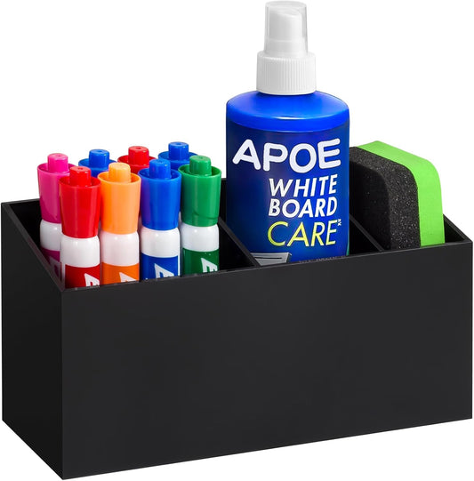 Magnetic Dry Erase Marker Holder, Acrylic Magnet Pen Holder for Whiteboard, Refrigerator, Magnetic Fridge Organizer for Office, Classroom, Whiteboard Maker Holder, Locker Organizer(Black)