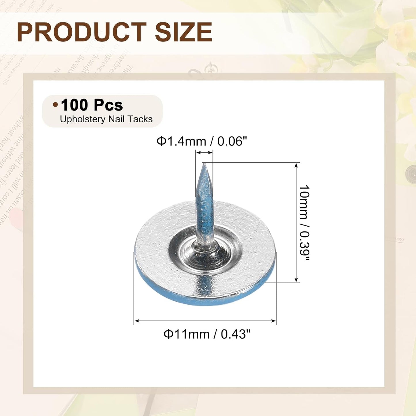 uxcell 100Pcs Upholstery Tacks, 11mmx10mm Flat Head Thumb Tack Decorative Furniture Nails Push Pins for Furniture Sofa Headboards, Blue