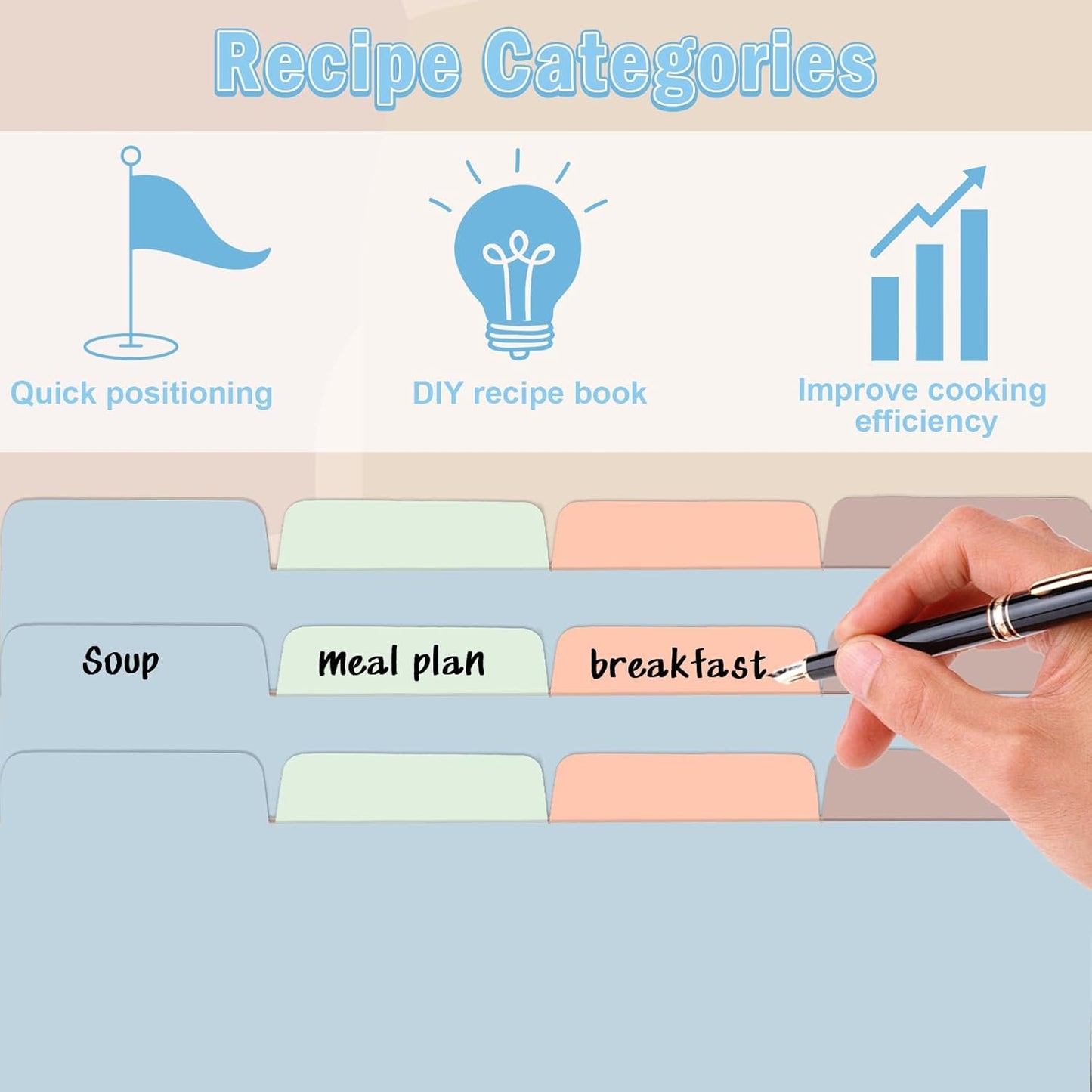 12 Sheet Recipe Dividers for 3 Ring Binder with 4 Tabs 9 3/4”×11” Paper Recipe Binder Dividers Blank Recipe Organizer Personalized Family Recipe Binder for Kitchen (Morandi)