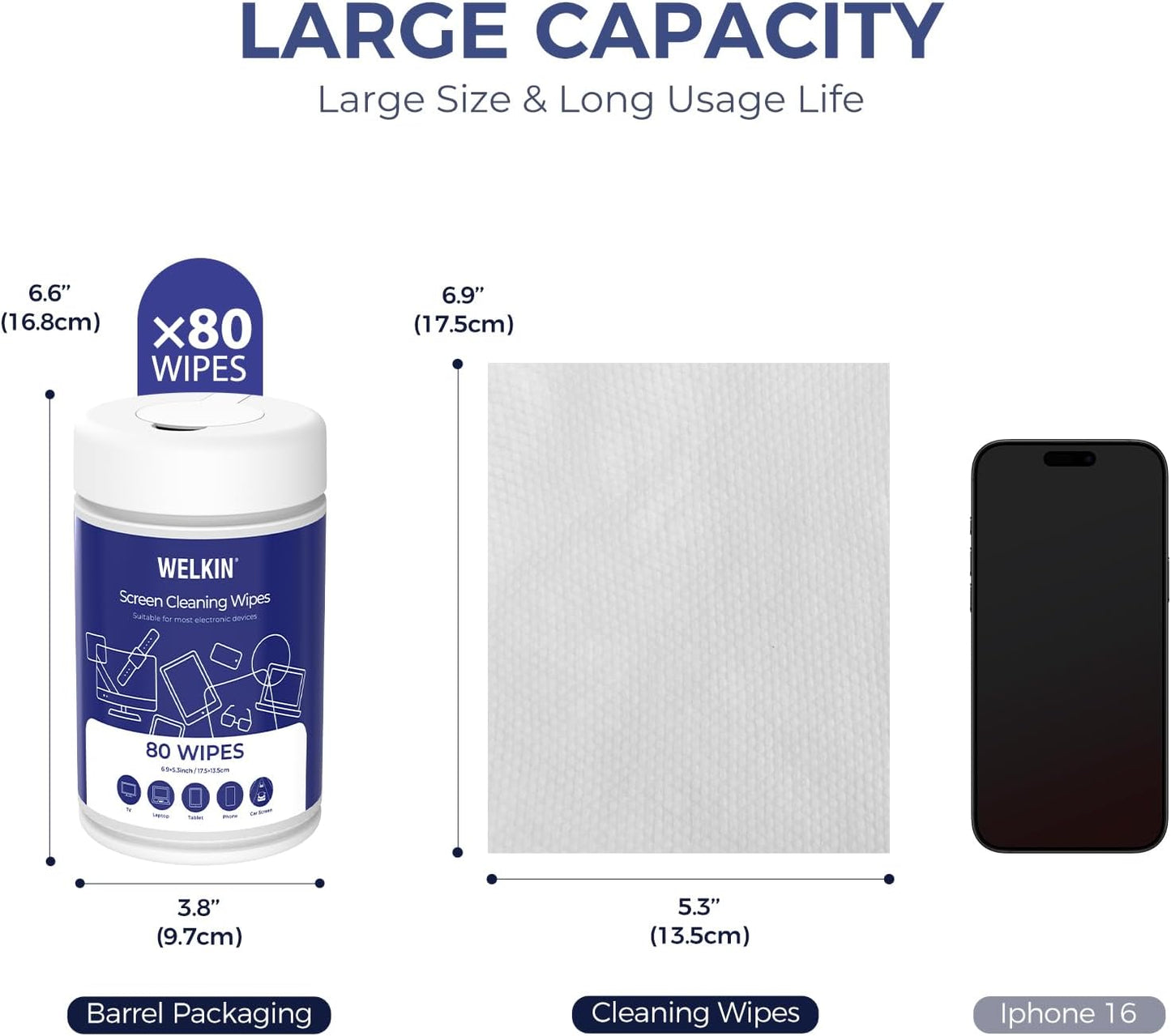 WELKIN 80 Electronics Cleaning Wipes - Non Toxic Screen Cleaner, Streak Free Touchscreen Cleaning for All Phones, Laptop, Computer, TV and Car，1 X Microfiber Cloth Included