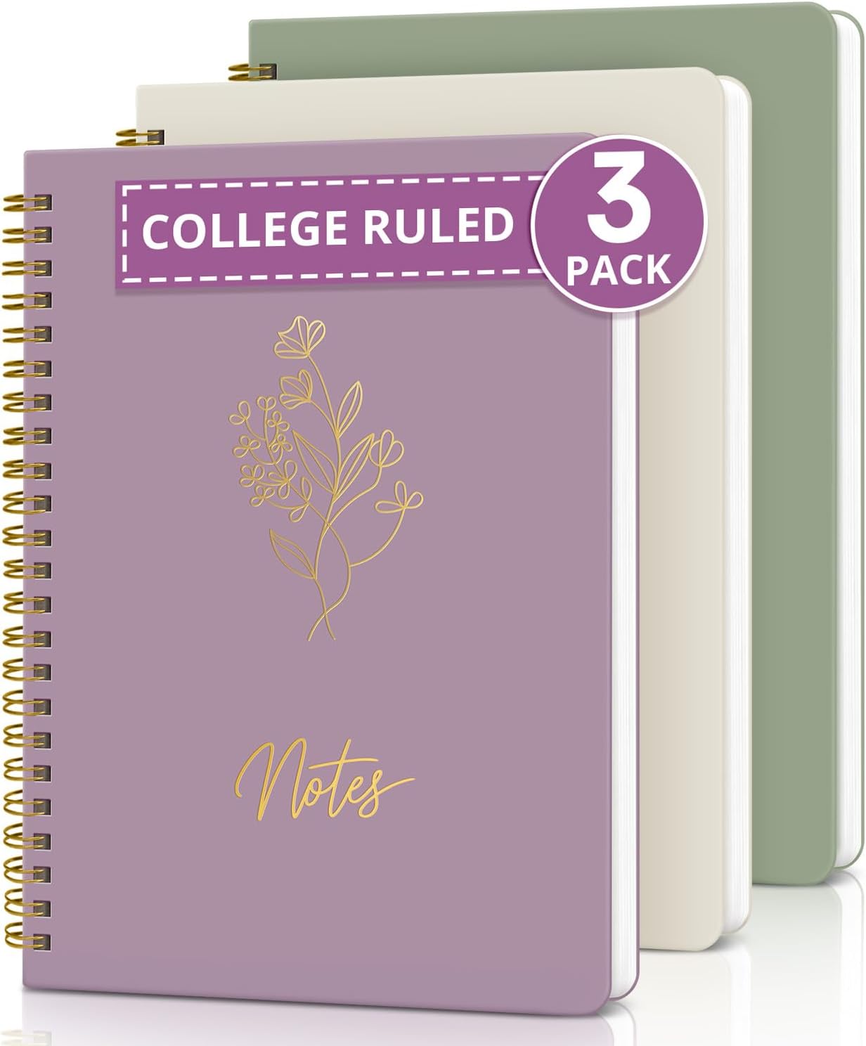 Taja Aesthetic Set of 3 Spiral Notebook for Work, A5 Cute Pretty Lined Journal for Women & Writing, College Ruled Journaling Notebooks, Perfect for School & Office Supplies - Serene Pastel