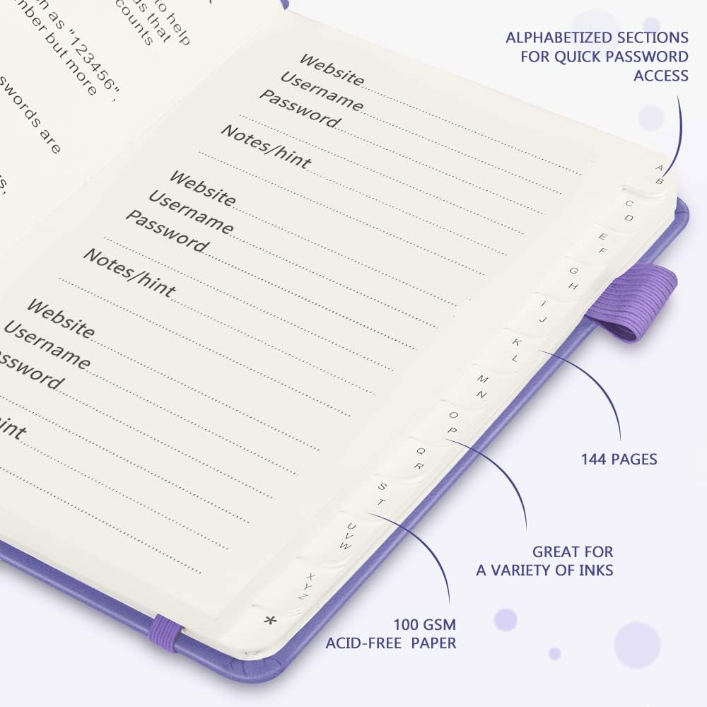 JUBTIC Password Book with Alphabetical Tabs, Small Size Internet Address & Password Keeper Logbook, Password Notebook Journal for Computer & Website Logins, Very Peri