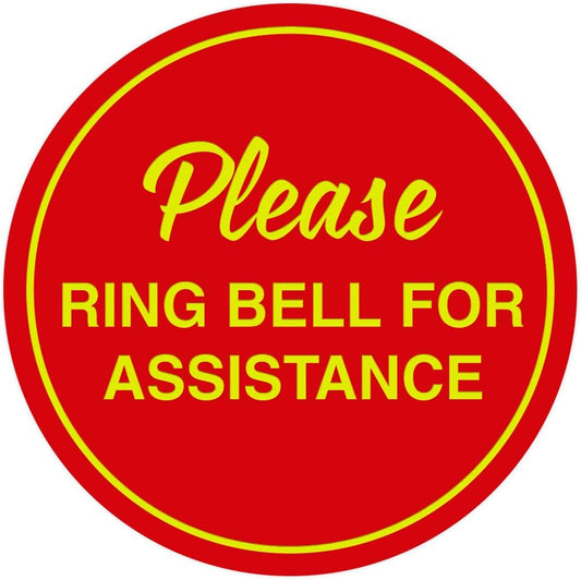 Signs ByLITA Circle Please Ring Bell For Assistance Wall or Door Sign | Easy Installation | Front Desk Reception Sign (Red/Yellow) - Small (2 Pack)