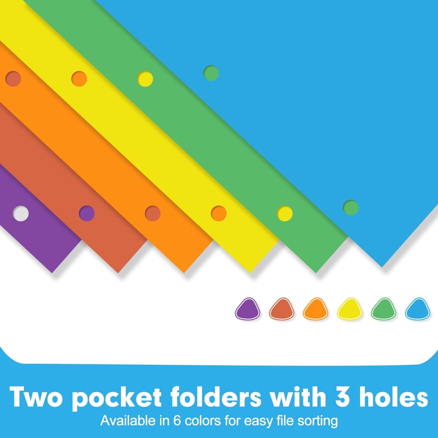 Two Pocket Portfolio Folders, PANDRI 60 Pack 3 Hole Punched 2 Pocket Folders for 3-Ring Binder, Letter Size Paper File Folder for School Office Home Business, Assorted 6 Colors