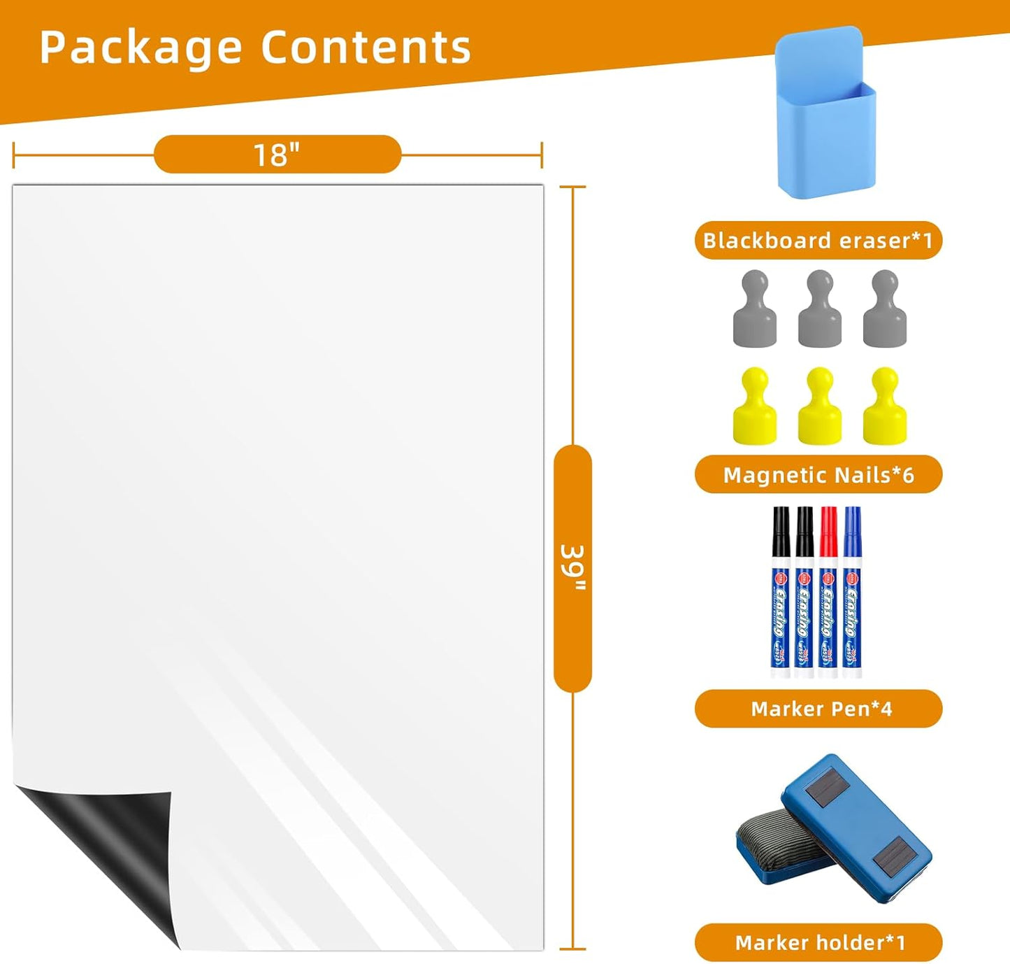 Magnetic Whiteboard Contact Paper, 18" x 39" Stick on Magnetic Dry Erase White Board Sticker on Wall, Easy to Write for Drawing, School, Office, Kitchen Fridge