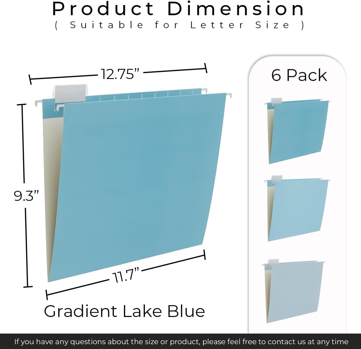 Y YOMA 6 Pack Gradient Hanging File Folders Letter Size Decorative Hanging Folder Pretty File Folder Organizer for Filing Cabinet Office Home with 1/5-Cut Adjustable Tabs, Lake Blue
