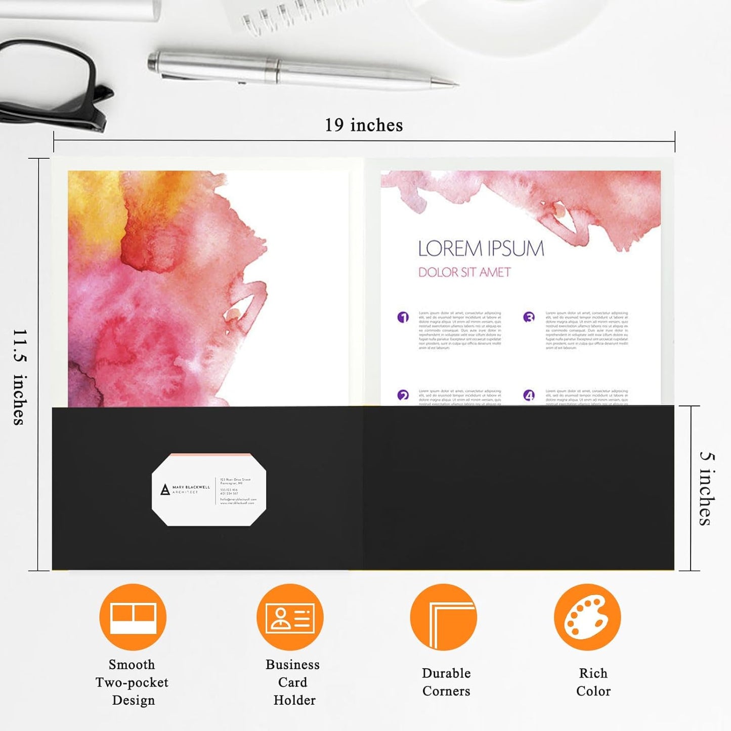 50Pcs Black Two-Pocket Heavyweight File Folder,Letter Size,Paper File Folder for School Office Home Bussines