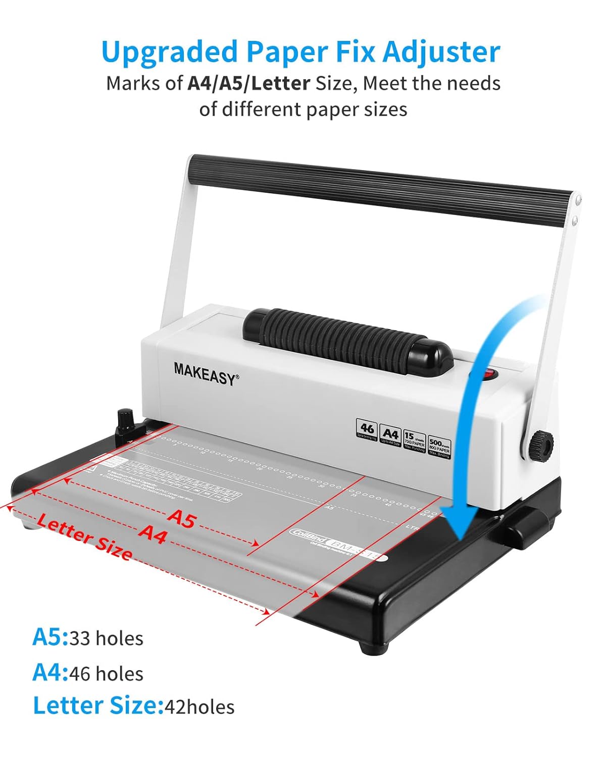 MAKEASY Coil Spiral Binding Machine - Manual Hole Punch - Electric Coil Inserter - Adjustable Side Margin - for Letter Size/A4/A5, Comes with 1 Box 5/16'' Plastic Coil Binding Spines & Plier