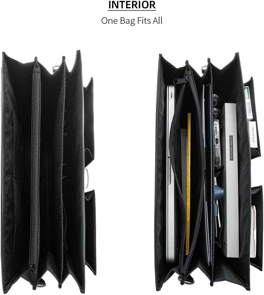 Mens Leather Briefcases Office Attorney Student Attache Case Messenger Bag w/Padded Compartment,Black