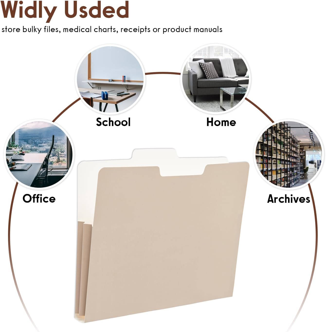 Y YOMA 6 Pack Extra Capacity File Folders Letter Size Accordion Decorative File Folder Cute Pretty Colored Filing Folder File Organizers for Office School Home Desktop with 1/3-Cut Tab, Mocha Color