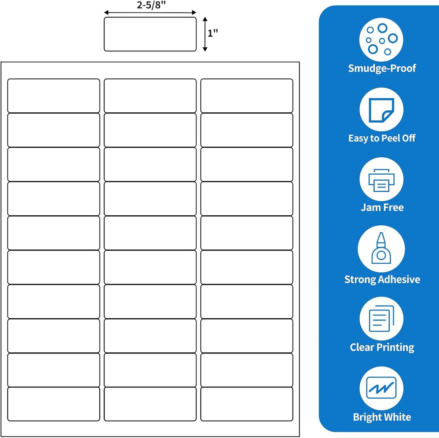 BESTEASY 30-up 1000 Sheets 1" X 2-5/8" Address Shipping Labels for Laser and Inkjet Printers, FBA Product Labels (30000 Labels)