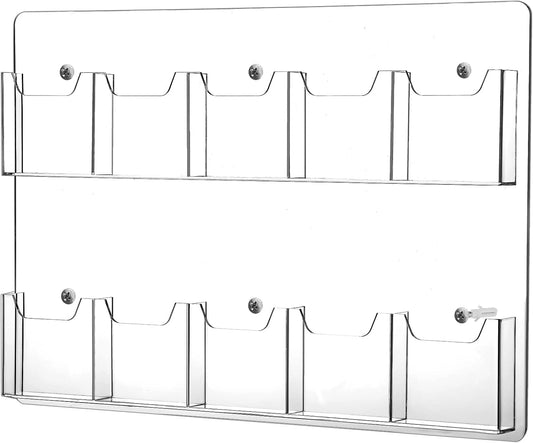 Eersida 10 Pockets Acrylic Brochure Pamphlet Holder Brochure Display Stand Business Tri Fold Multi Slot Holder Rack Wall Mount Clear Pocket Space Saver for Flyer Literature Menu Advertise