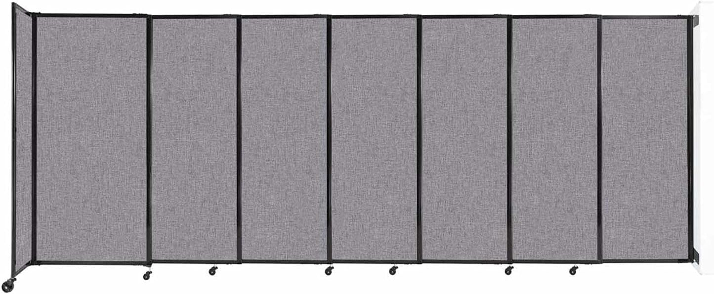 Wall-Mounted Sliding StraightWall Room Divider | Adjustable Widths | Locking Wheels | Room Separator | Up to 15'6" Wide x 6' Tall Cloud Gray Fabric Panels