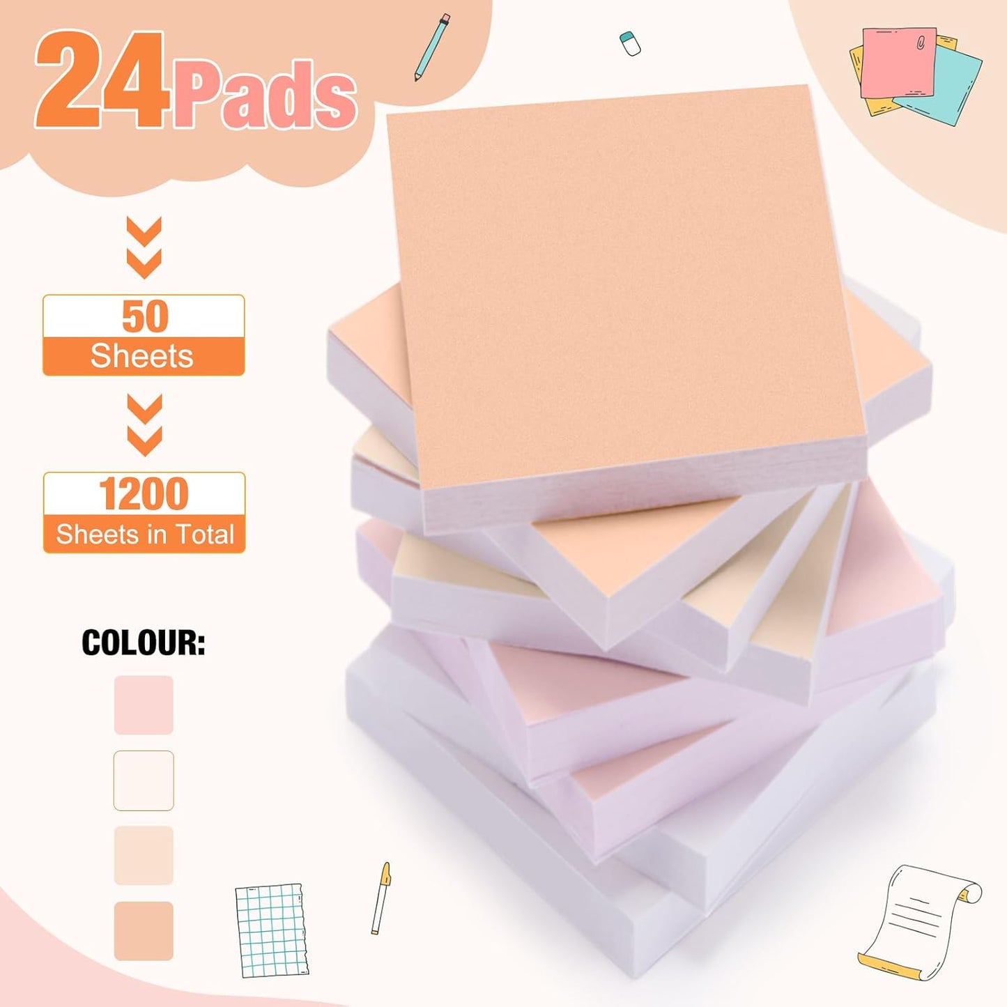 Fainne 24 Pack Sticky Notes Bulk Back to School Supplies Self Stick Note Pads Paper Memo for Office First Day of School Student Teacher Essentials (2 x 2 Inches,Pink)