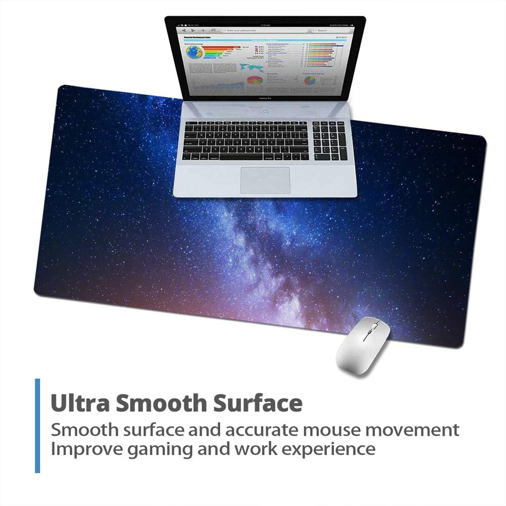 QIYI Desk Pad, Galaxy PU Leather Desk Blotter Protector, Waterproof Computer Desk Mat, Keyboard Mouse Pads, Non Slip Base Home & Office Accessories, Extended Large Size 31.5" x 15.7" - Starry Sky