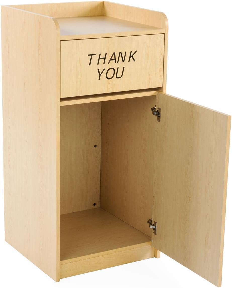 Restaurant Trash Can, Hinged Door, 36 Gallon, Tray Holder,"Thank You" Message (Melamine)