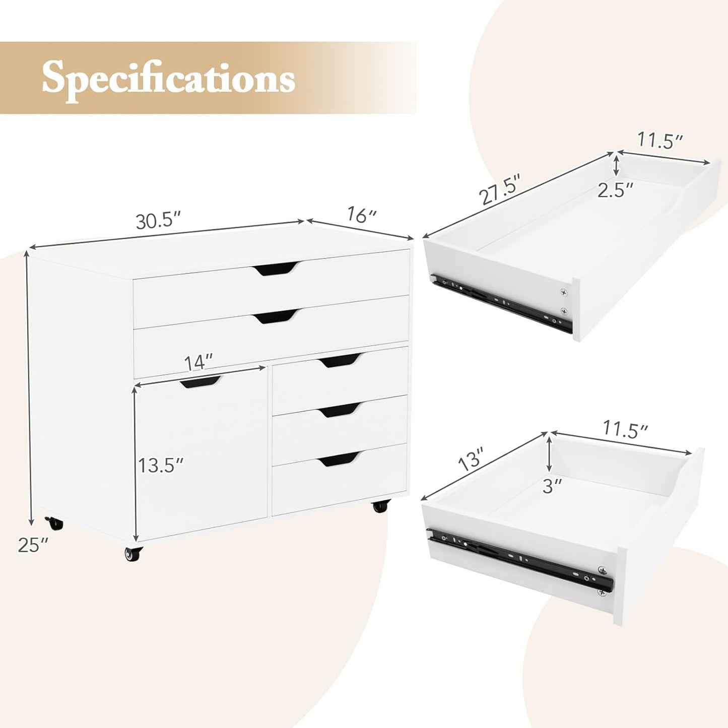 Giantex File Cabinet, Rolling Lateral Filing Cabinet with 2 Large Drawers, 3 Small Drawers, Wheels, Load 220 Lbs, Office Craft Storage Organization, Mobile Storage Organizer, Printer Stand