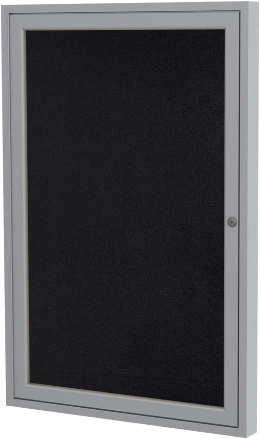 Ghent 36"x24" 1-Door indoor Enclosed Recycled Rubber Bulletin Board, Shatter Resistant, with Lock, Satin Aluminum Frame,Black (PA132TR-BK),Made in the USA