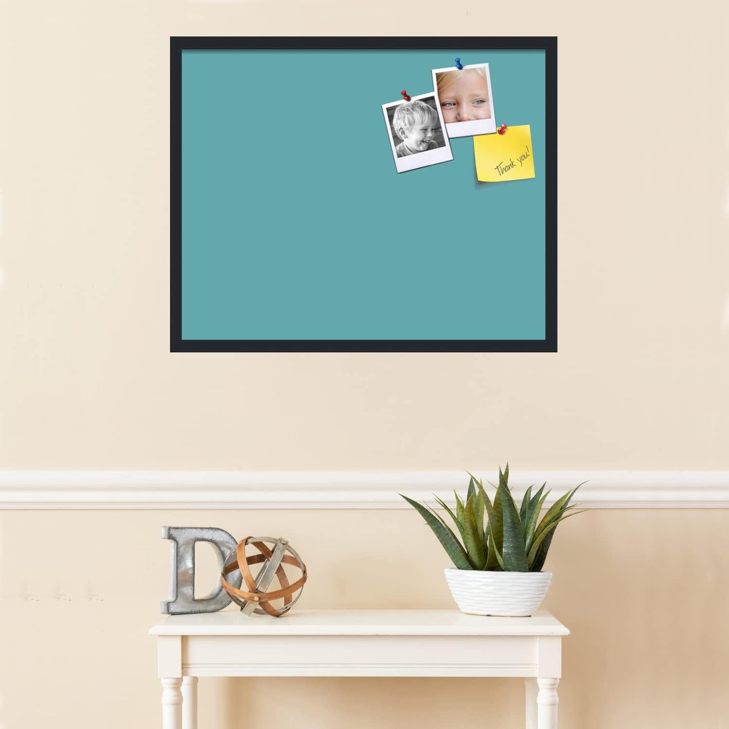 PinPix 30x24 Inch Cork Bulletin Board. This Decorative Framed Pin Board Comes with Aqua Pastel Design and a Satin Black Frame. Ideal for Home Office Decor or Message Board (PinPix-1806)