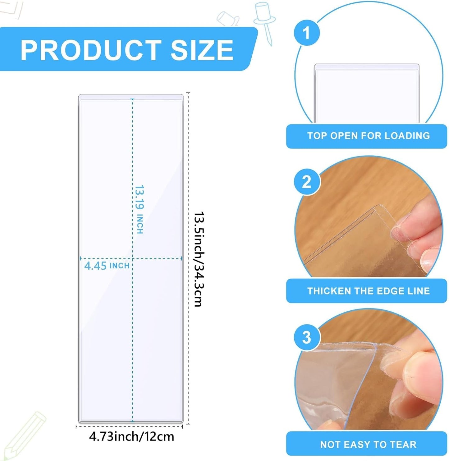 Outus 100 Pcs Clear Self Adhesive Pockets - Bin Labels for Storage Bins, Pocket Label Sleeves, Plastic Index Card Holder with Top Open for Organizing Bins Box Drawer(13.5 x 4.73 Inch)