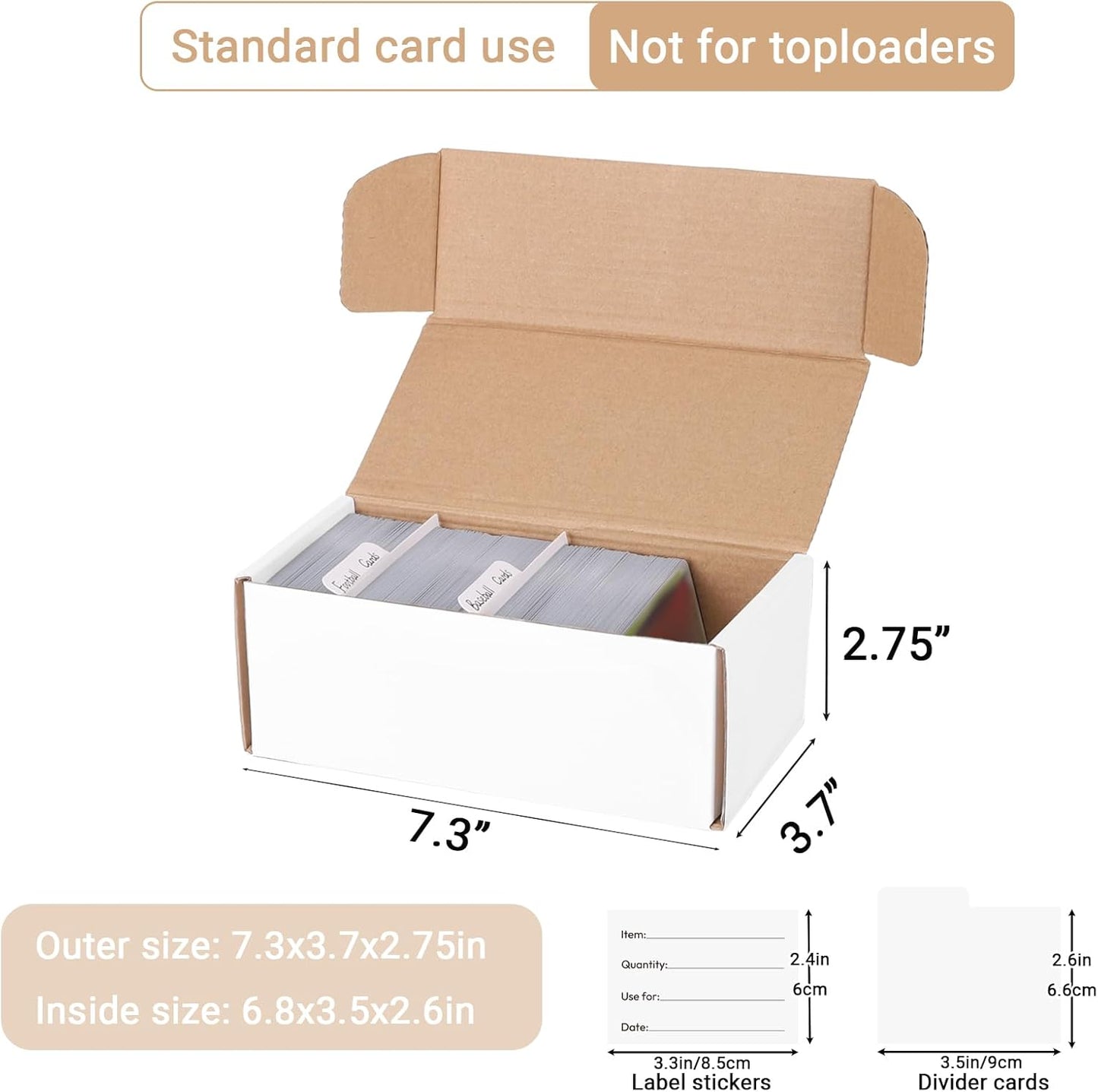 6 Pack Trading Card Storage Box, 400 count Sports Game Cards Collector Boxes, Cardboard Storage Boxes Bulk with Dividers for Card Collection, 7.3 x 3.7 x 2.75 Inches
